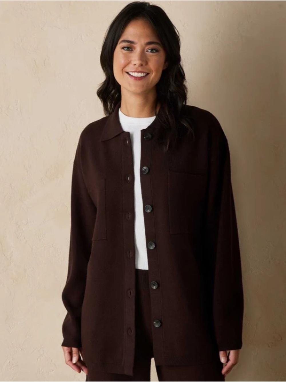 The Normal Brand Taylor Sweater Shacket Chocolate Brown XS Dark Academia Chic